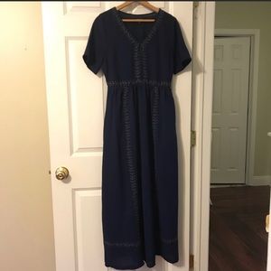 Roolee Navy Embroidered Maxi Dress